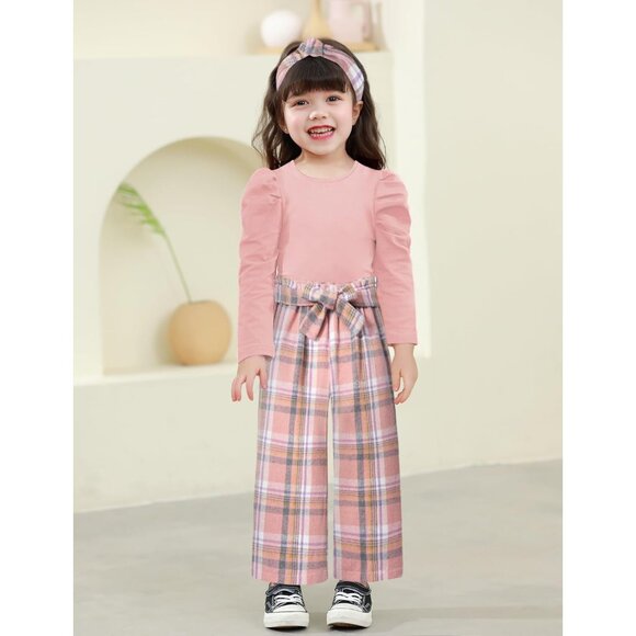 Toddler Girl Clothes,Girls Fashion Clothes Puff Sleeves Shirt Pants Headband 3Pc - Picture 4 of 7